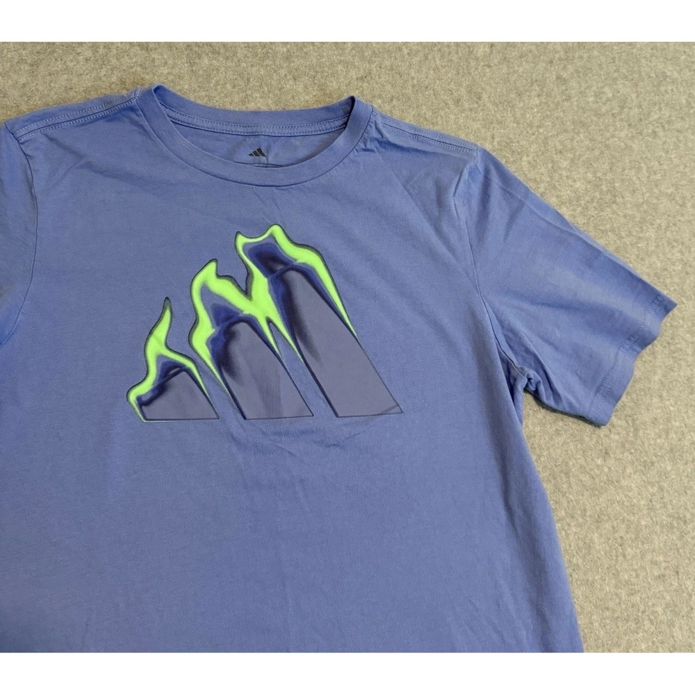 ADIDAS Boys Blue Neon Flame Logo Regular Fit Athletic T-shirt Sz XL 18-20